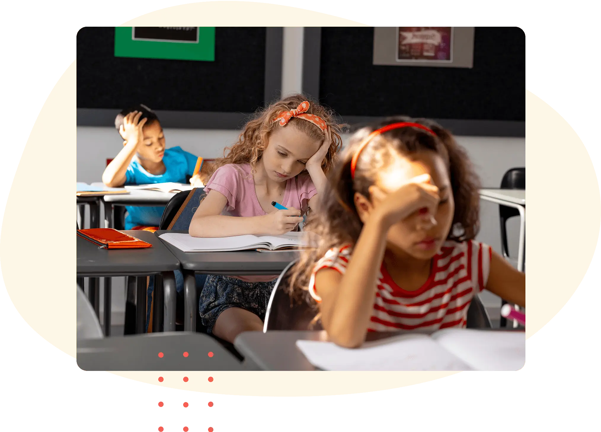 Stressed and disengaged students in a classroom representing the emotional and academic impact of fragmented care in education.